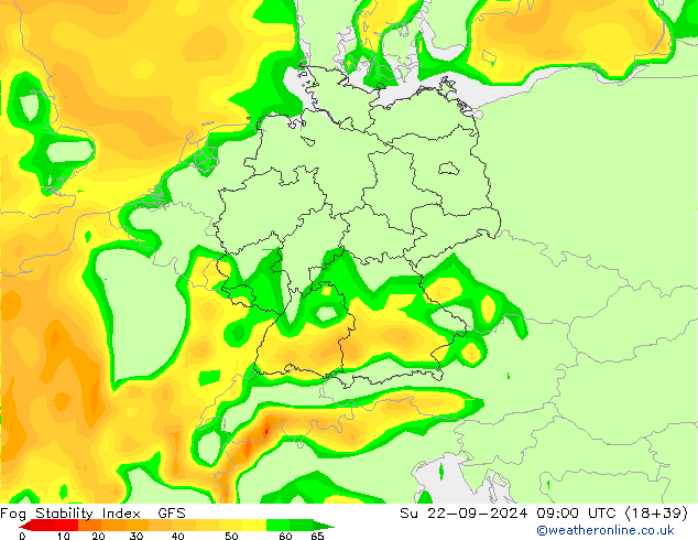 Fog Stability Index GFS Вс 22.09.2024 09 UTC