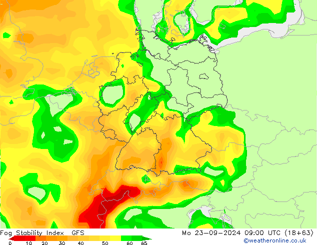 Fog Stability Index GFS pon. 23.09.2024 09 UTC