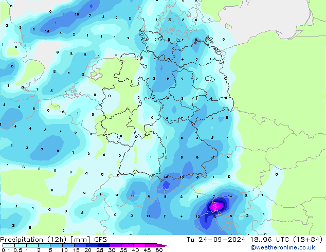 осадки (12h) GFS вт 24.09.2024 06 UTC