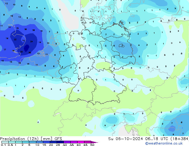 осадки (12h) GFS Вс 06.10.2024 18 UTC