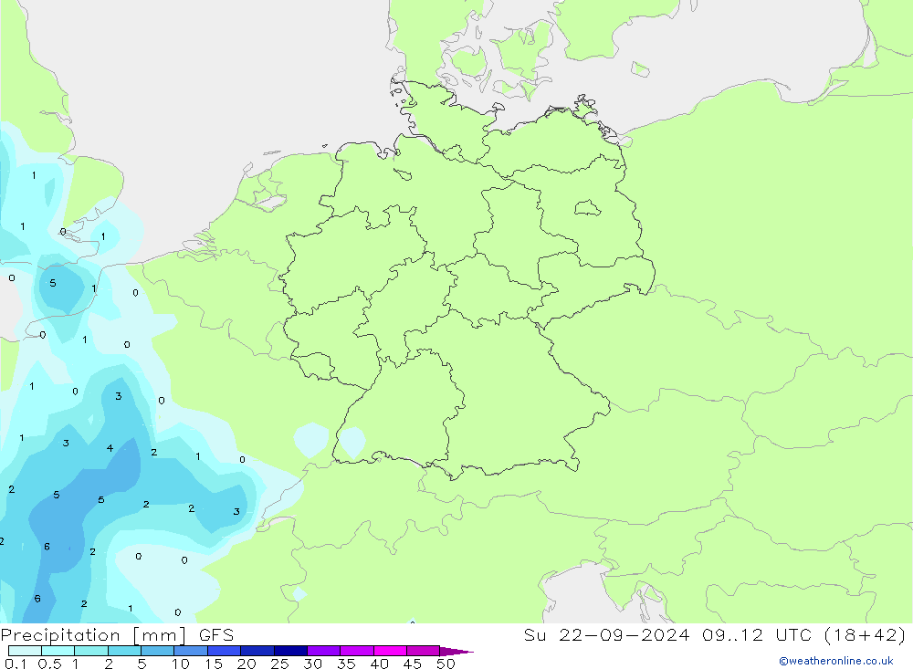 Srážky GFS Ne 22.09.2024 12 UTC