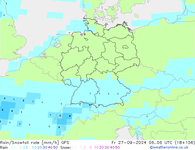 Regen/Schneefallrate GFS Fr 27.09.2024 06 UTC