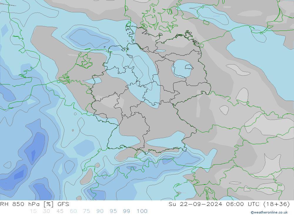 RH 850 hPa GFS Su 22.09.2024 06 UTC