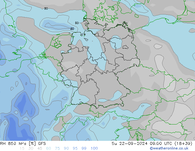 RH 850 hPa GFS Su 22.09.2024 09 UTC