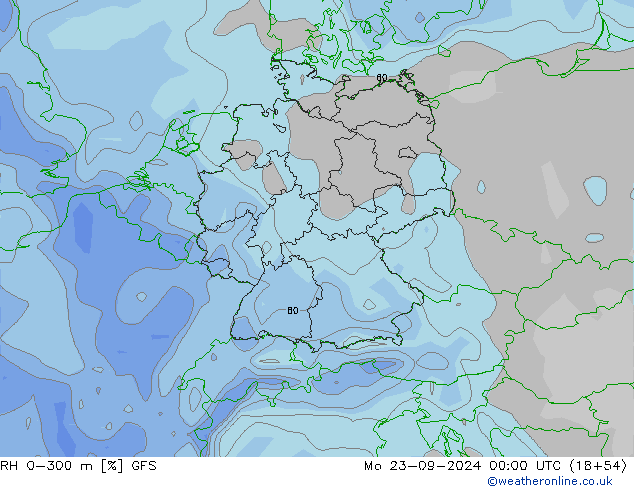 RH 0-300 m GFS lun 23.09.2024 00 UTC