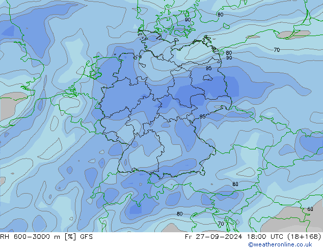 RH 600-3000 m GFS Fr 27.09.2024 18 UTC