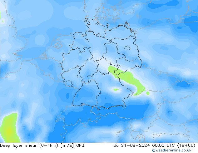 Deep layer shear (0-1km) GFS So 21.09.2024 00 UTC