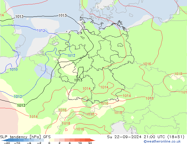 SLP tendency GFS Su 22.09.2024 21 UTC