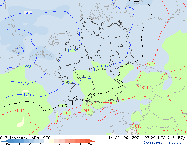 Tendance de pression  GFS lun 23.09.2024 03 UTC