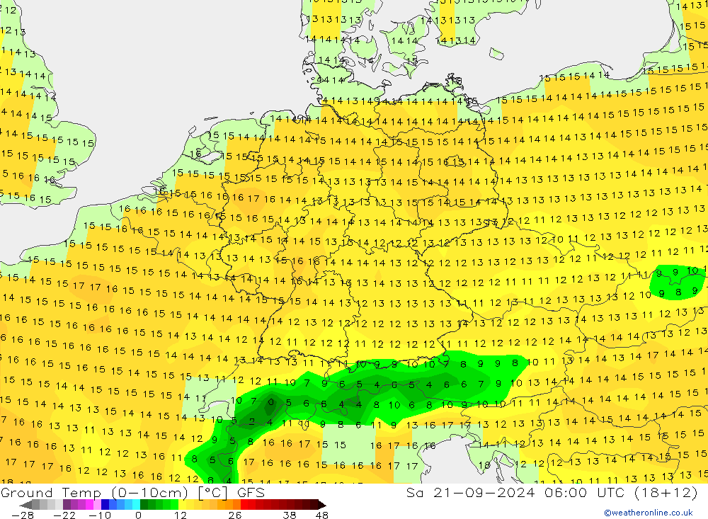 Temperatur 0-10 cm GFS Sa 21.09.2024 06 UTC