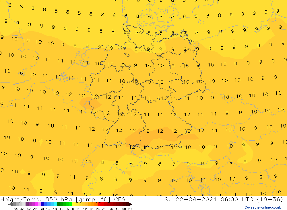 Height/Temp. 850 hPa GFS Ne 22.09.2024 06 UTC