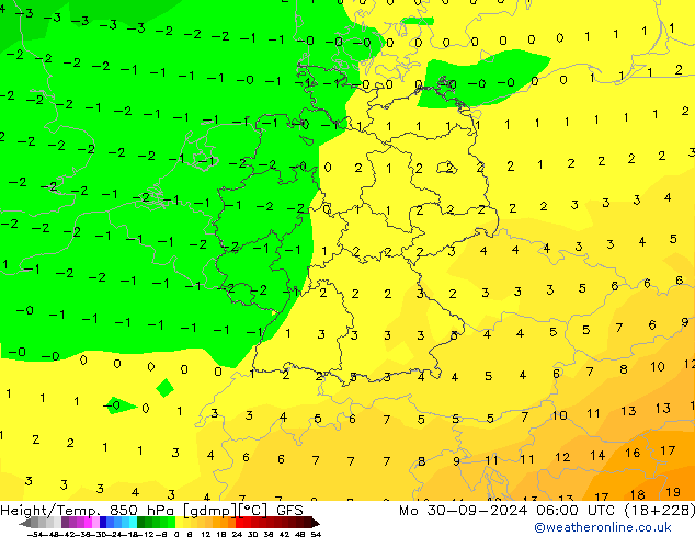 Height/Temp. 850 hPa GFS  30.09.2024 06 UTC