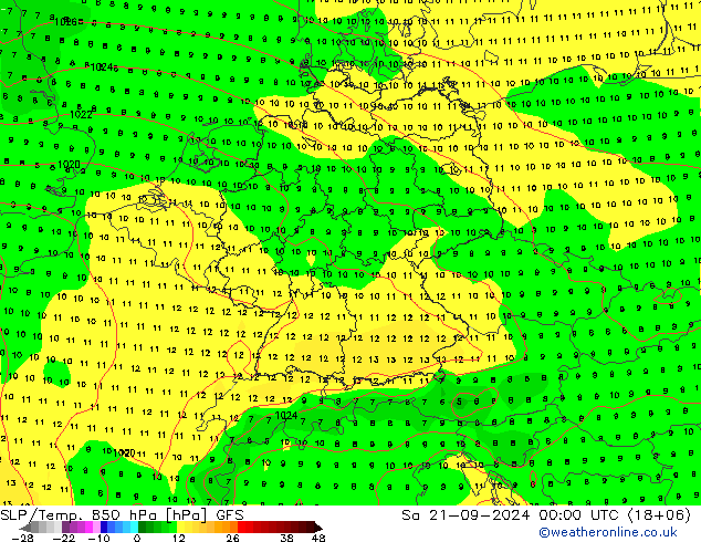 SLP/Temp. 850 hPa GFS Sa 21.09.2024 00 UTC