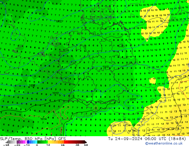 850 hPa Yer Bas./Sıc GFS Eylül 2024