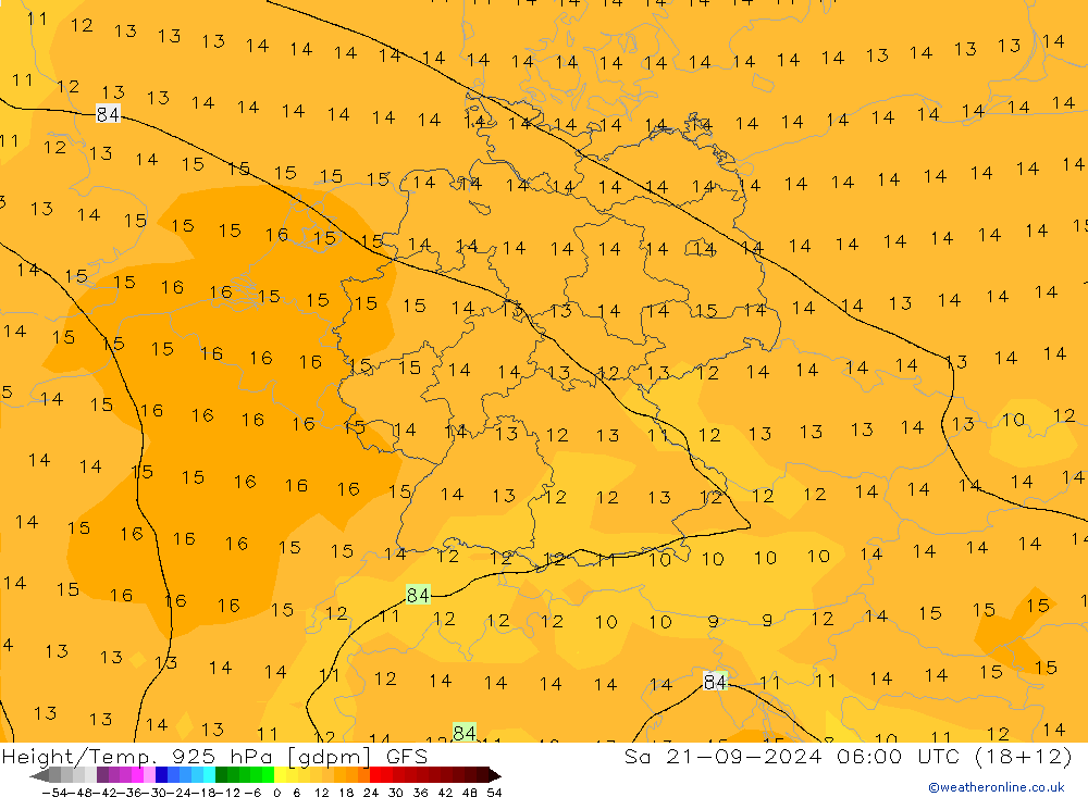 Géop./Temp. 925 hPa GFS sam 21.09.2024 06 UTC