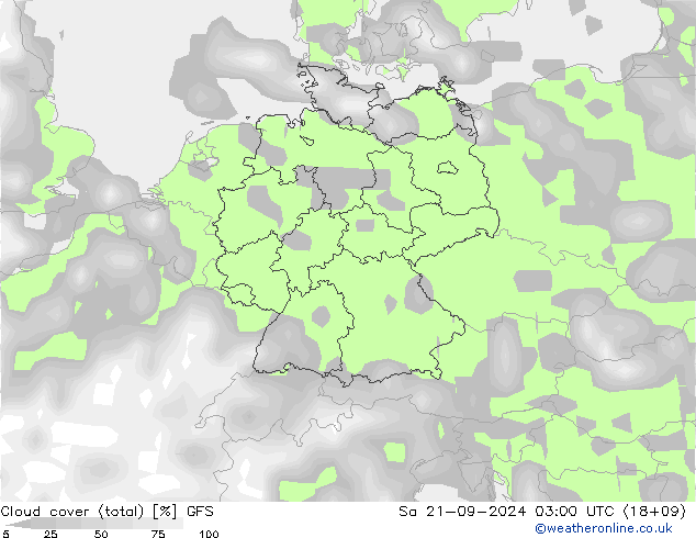 Bewolking (Totaal) GFS za 21.09.2024 03 UTC