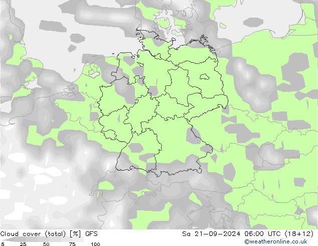 Cloud cover (total) GFS Sa 21.09.2024 06 UTC