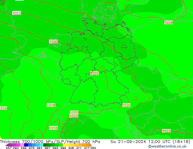 Thck 700-1000 hPa GFS Sa 21.09.2024 12 UTC