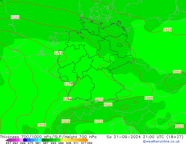 Schichtdicke 700-1000 hPa GFS Sa 21.09.2024 21 UTC