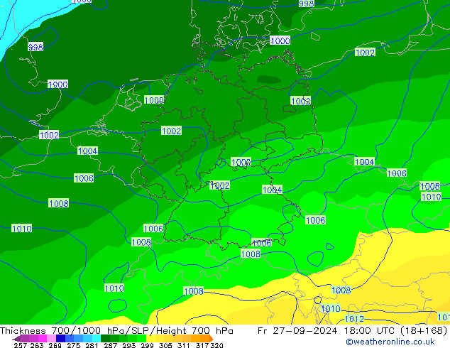 Thck 700-1000 hPa GFS  27.09.2024 18 UTC