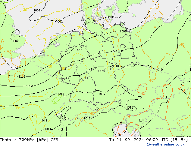 Theta-e 700hPa GFS Di 24.09.2024 06 UTC
