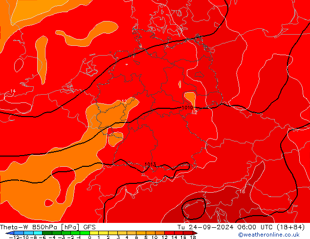 Theta-W 850гПа GFS вт 24.09.2024 06 UTC