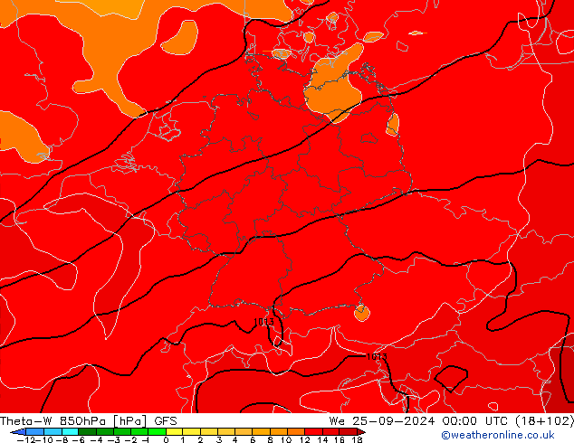 Theta-W 850hPa GFS mer 25.09.2024 00 UTC