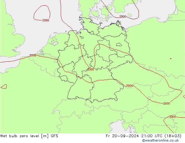 Wet bulb zero level GFS Fr 20.09.2024 21 UTC