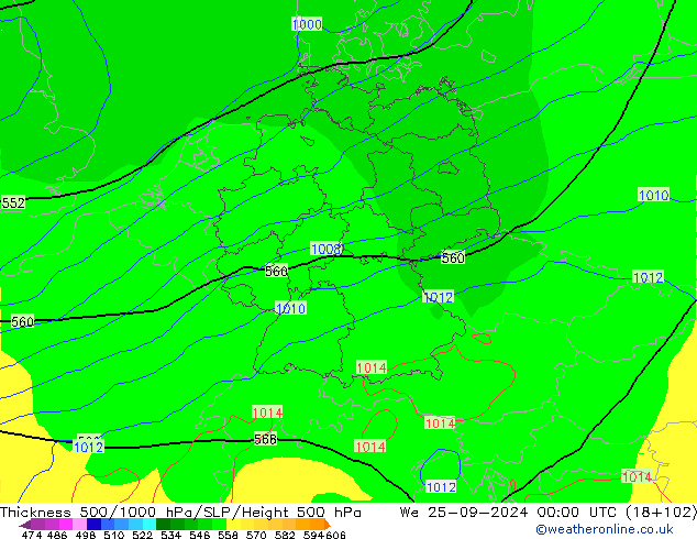 Thck 500-1000гПа GFS ср 25.09.2024 00 UTC