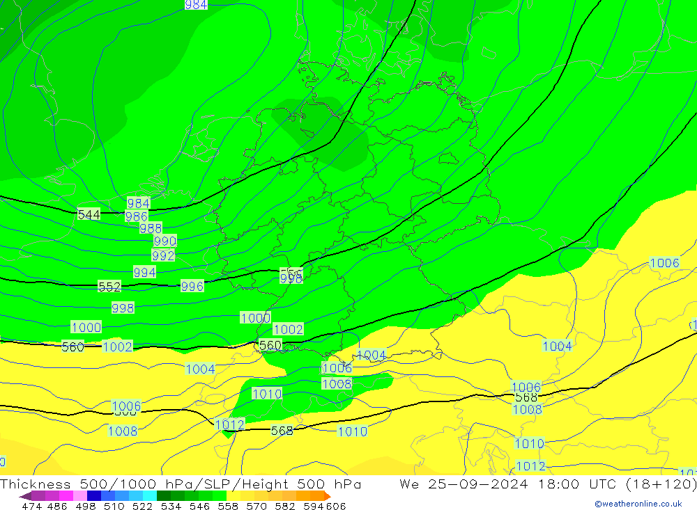 Thck 500-1000hPa GFS mer 25.09.2024 18 UTC