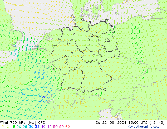 Vento 700 hPa GFS dom 22.09.2024 15 UTC