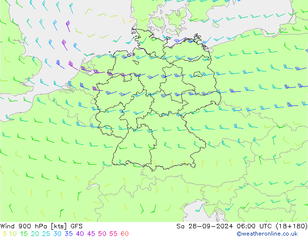 Wind 900 hPa GFS Sa 28.09.2024 06 UTC