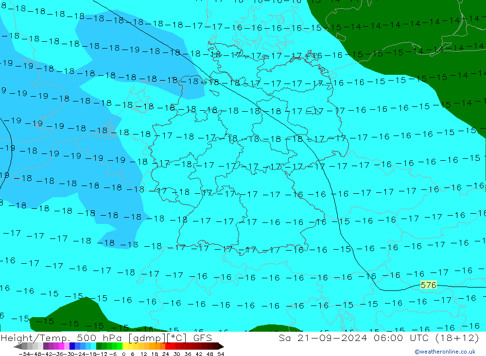 Hoogte/Temp. 500 hPa GFS za 21.09.2024 06 UTC