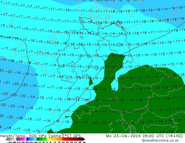 Height/Temp. 500 hPa GFS Mo 23.09.2024 06 UTC