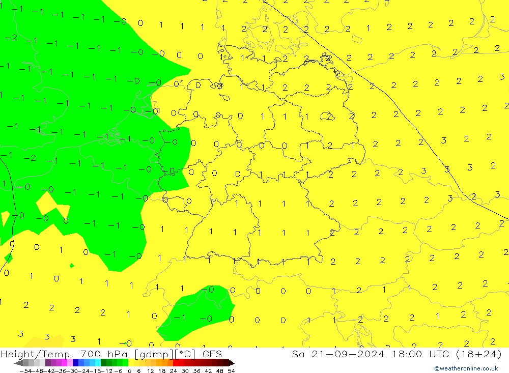 Height/Temp. 700 hPa GFS Sáb 21.09.2024 18 UTC