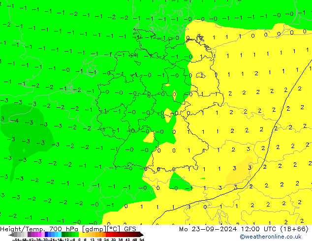 Height/Temp. 700 hPa GFS Mo 23.09.2024 12 UTC