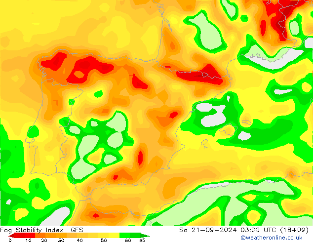 Fog Stability Index GFS сб 21.09.2024 03 UTC