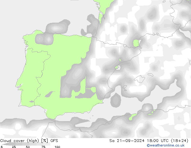 vysoký oblak GFS So 21.09.2024 18 UTC