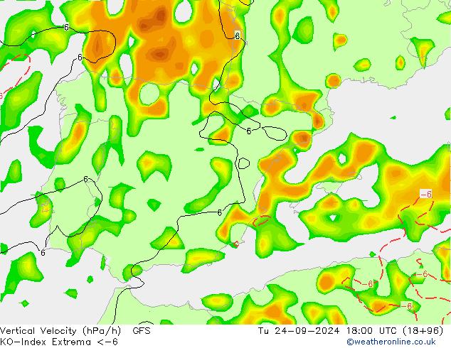 Convection-Index GFS Tu 24.09.2024 18 UTC