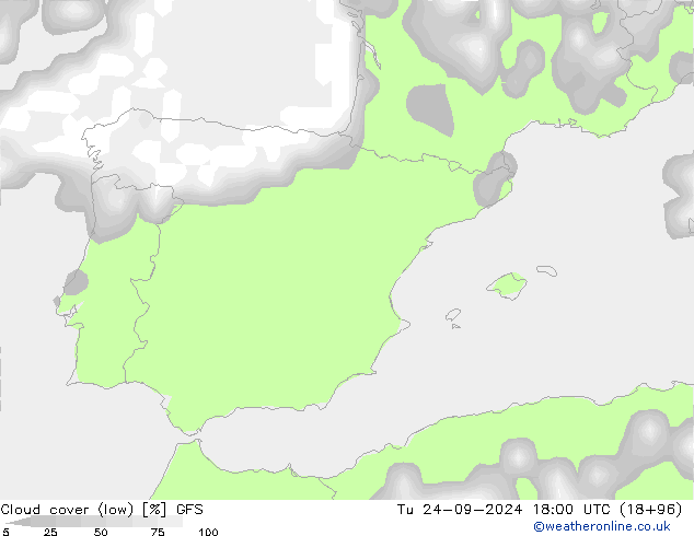 Nubes bajas GFS mar 24.09.2024 18 UTC