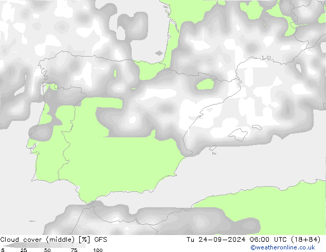 Wolken (mittel) GFS Di 24.09.2024 06 UTC