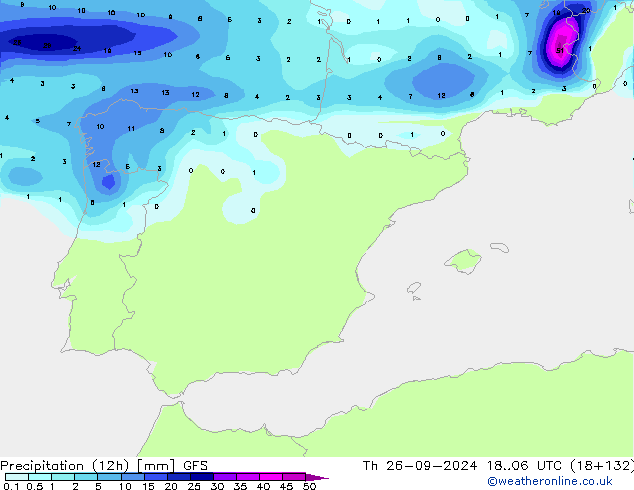 Yağış (12h) GFS Per 26.09.2024 06 UTC