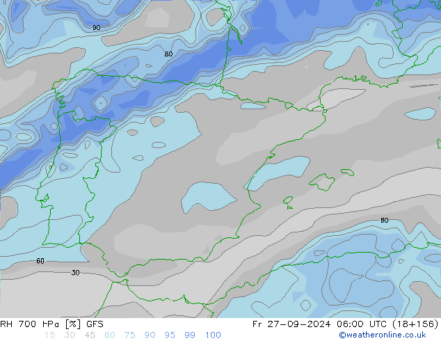 RH 700 hPa GFS Pá 27.09.2024 06 UTC