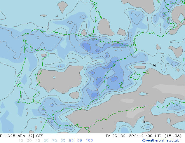 RH 925 hPa GFS Pá 20.09.2024 21 UTC