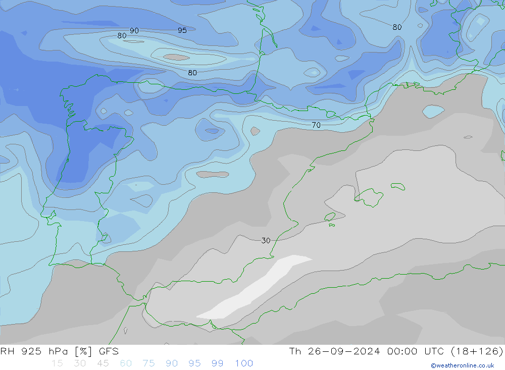 RH 925 hPa GFS gio 26.09.2024 00 UTC