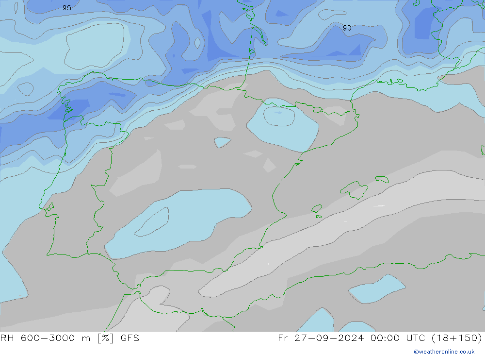 RH 600-3000 m GFS Fr 27.09.2024 00 UTC