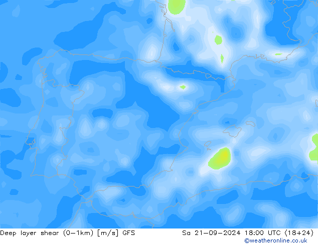 Deep layer shear (0-1km) GFS Cts 21.09.2024 18 UTC