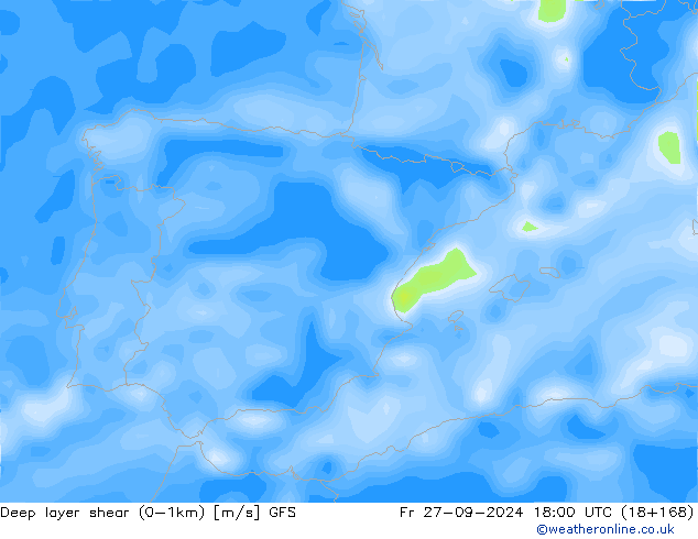 Deep layer shear (0-1km) GFS Fr 27.09.2024 18 UTC