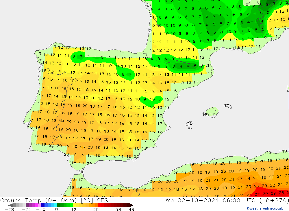 Ground Temp (0-10cm) GFS We 02.10.2024 06 UTC