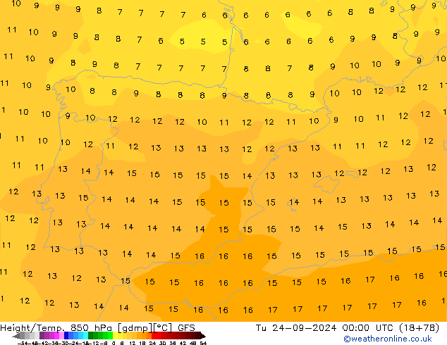 Height/Temp. 850 hPa GFS Tu 24.09.2024 00 UTC
